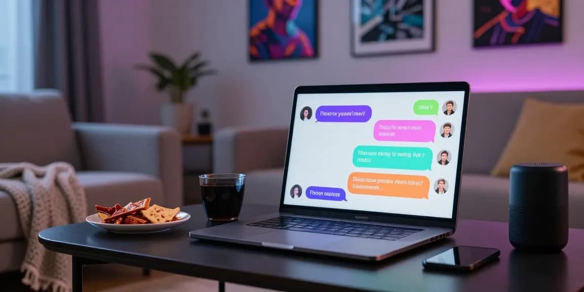 Engaging with spicy chat AI on a modern laptop, showcasing playful interactions in a cozy living space.