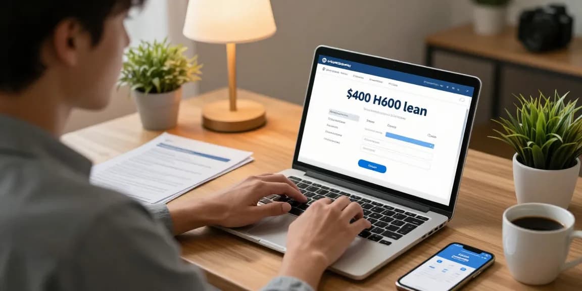 No credit check 400 loan application scene depicting a young adult confidently applying online.