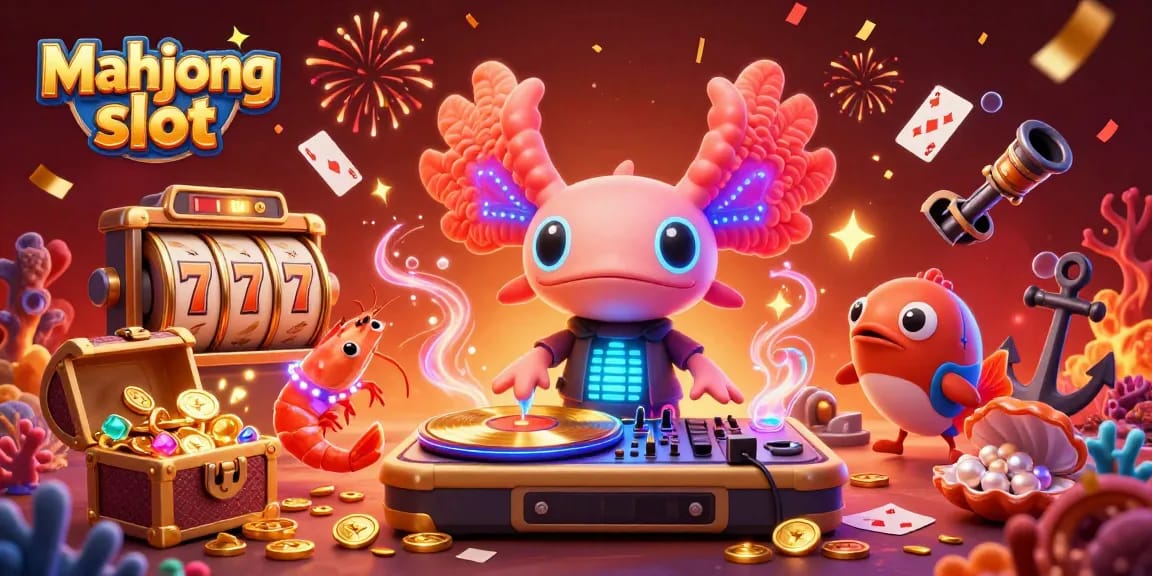 Play mahjong slot with exciting characters and vibrant casino elements in a dynamic underwater scene.