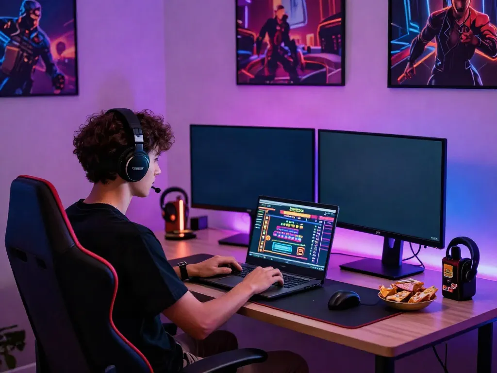 casinos non gamblock uk gaming setup with dual monitors and vibrant LED lights