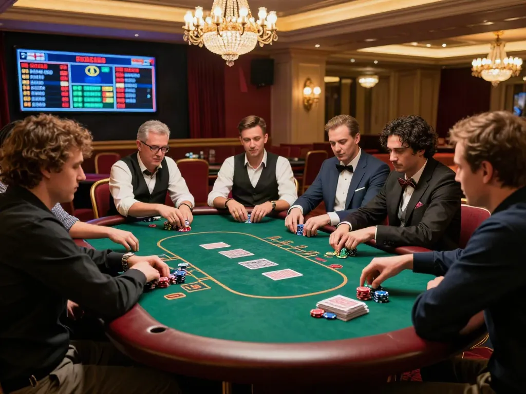 Exciting scene at casinos non Gamblock UK with diverse players at a poker table.