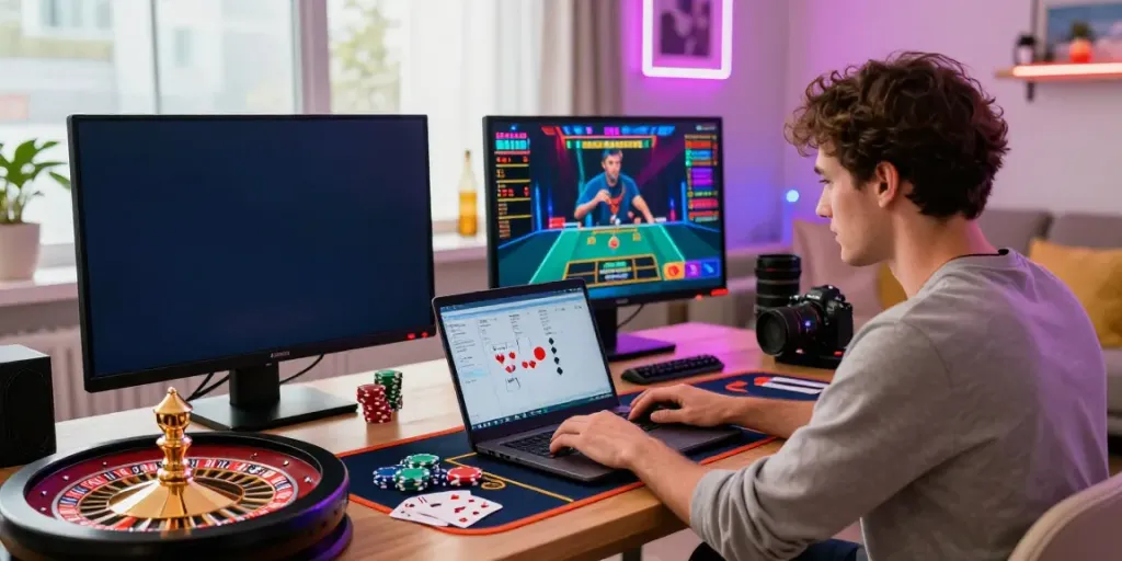 Engaged player exploring casinos non gamblock uk experience with vibrant gaming elements.