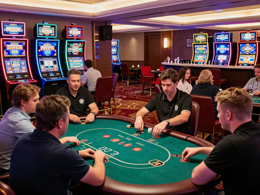Exciting scene of players at casinos non gamblock UK, showcasing diverse games and vibrant atmosphere.