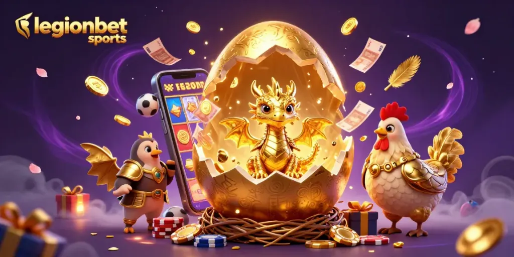Join the excitement at legionbet sports with a golden dragon amidst poker chips and dynamic betting elements.