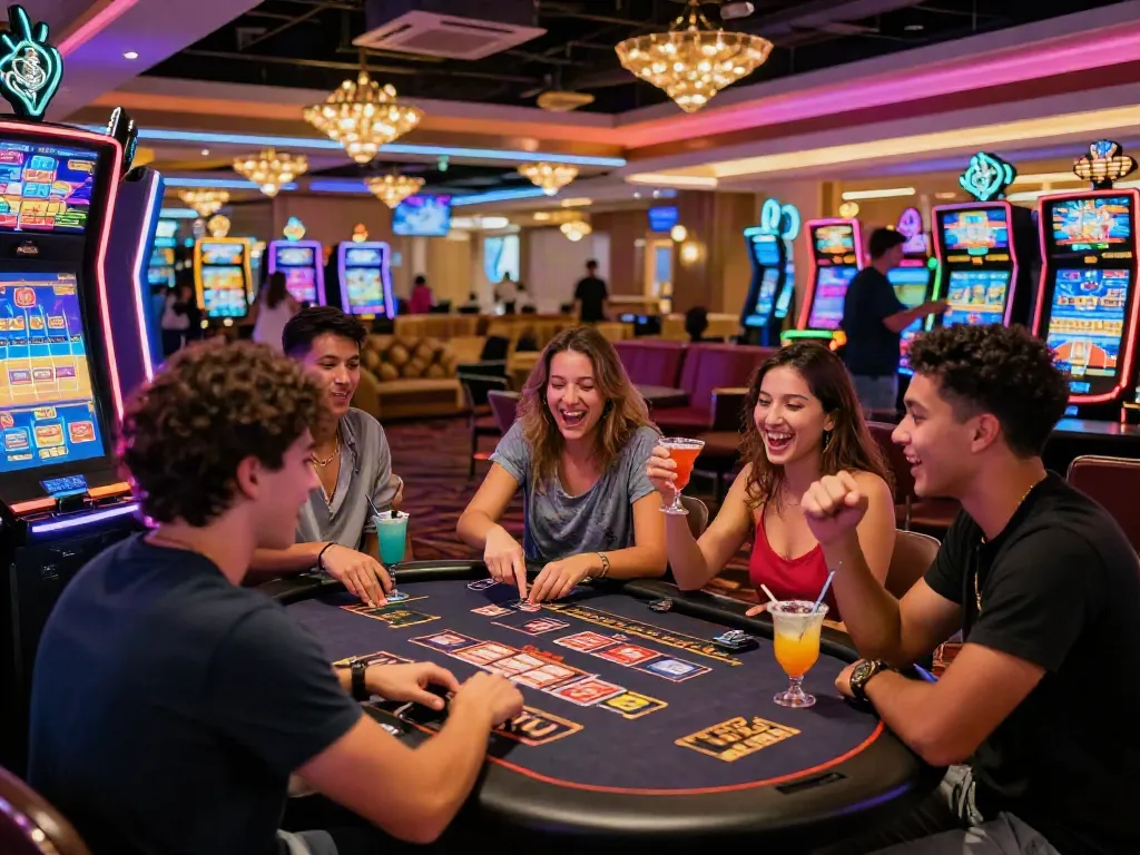 Group enjoying casinos non gamblock uk in a lively casino atmosphere
