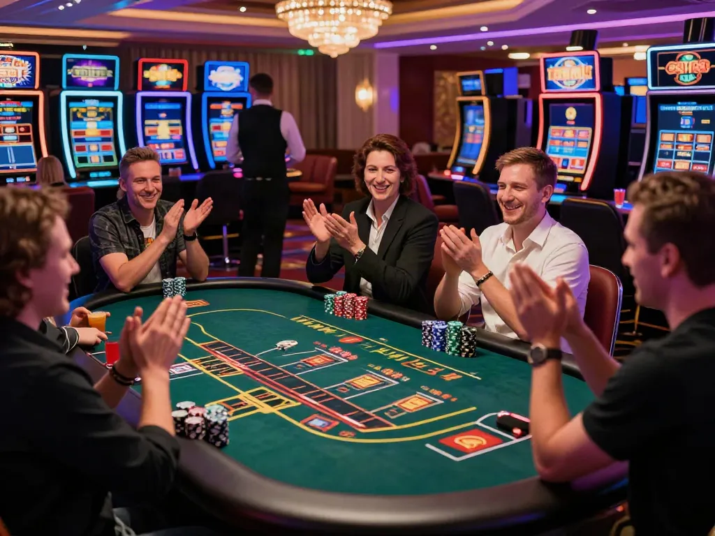 Exciting scene at casinos non Gamblock UK highlighting players enjoying various games with vibrant decor and lively atmosphere.