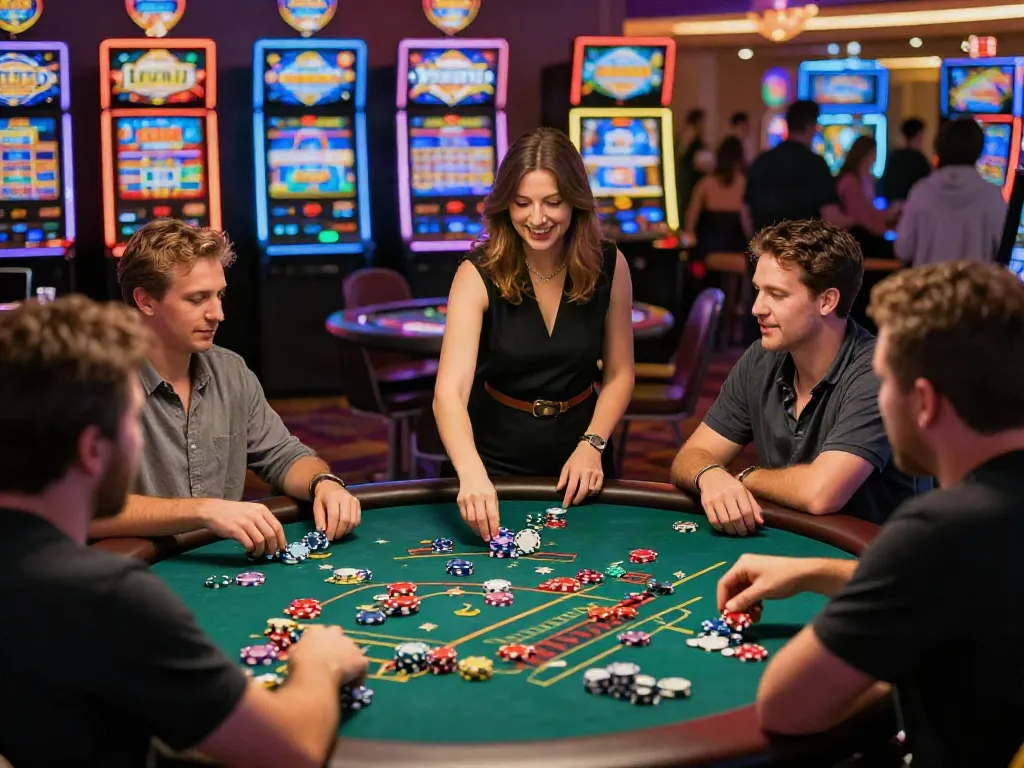 Exciting moment at casinos non Gamblock UK with players enjoying games.