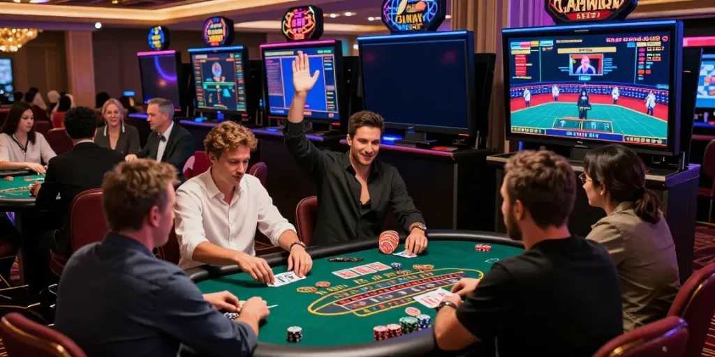 Exciting online gaming atmosphere at casinos non gamblock uk with players engaged in action.