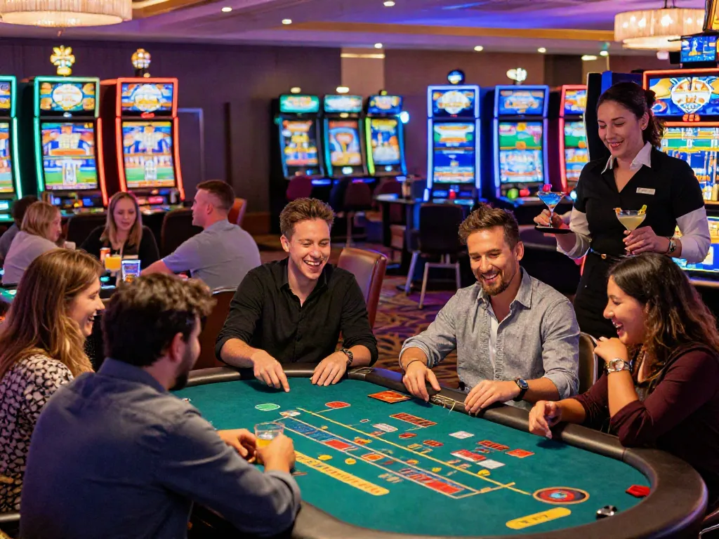 Casinos non gamblock UK, bustling gaming floor filled with players enjoying table games and slot machines.