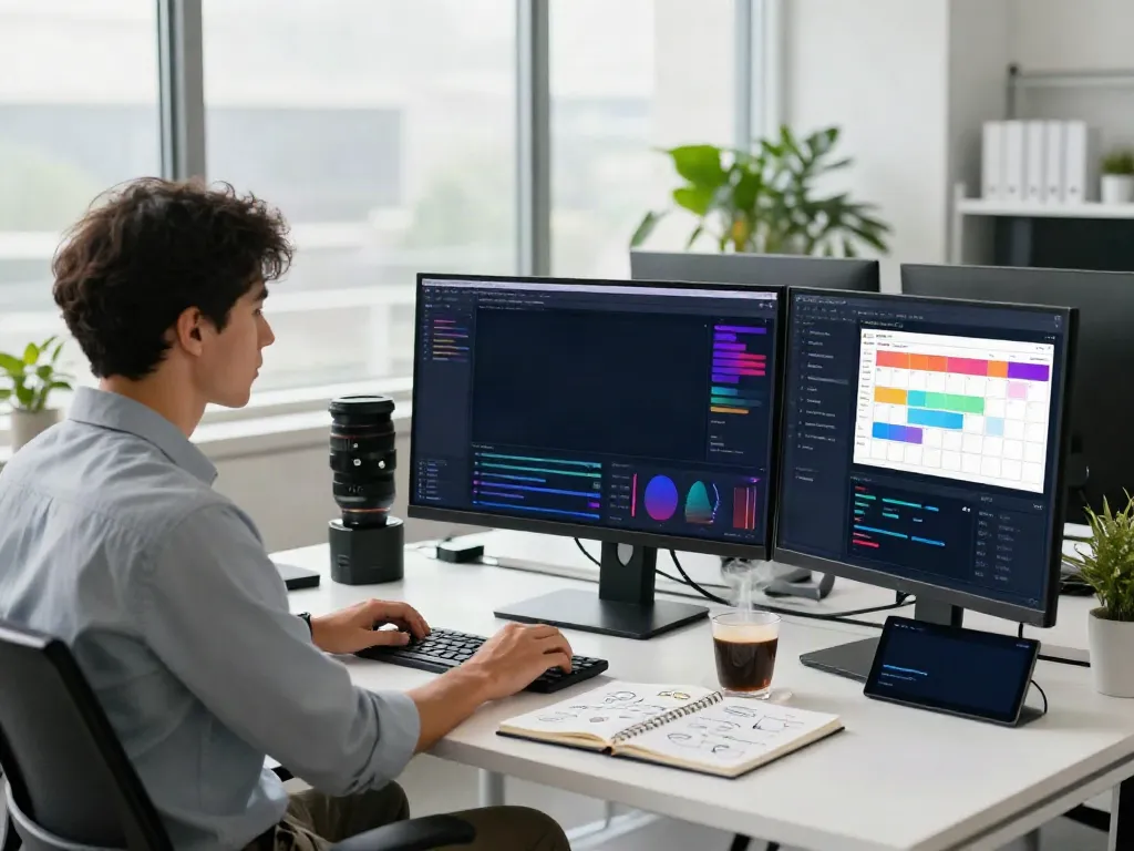 SEO specialist analyzing instant indexing metrics in a modern office.