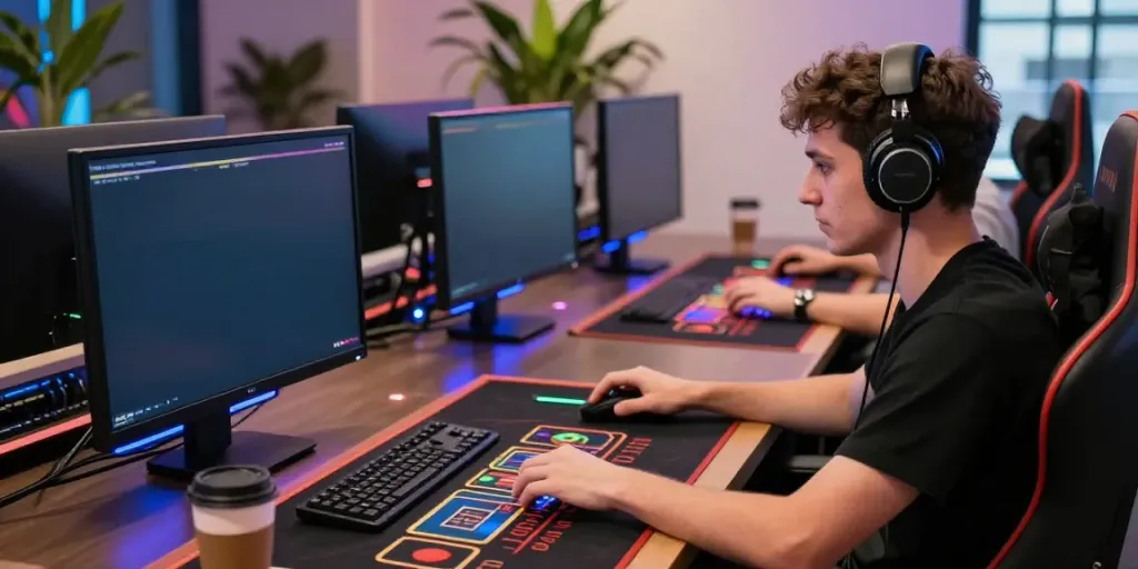 Player enjoying immersive gaming experience at casinos non gamblock uk with modern setup.