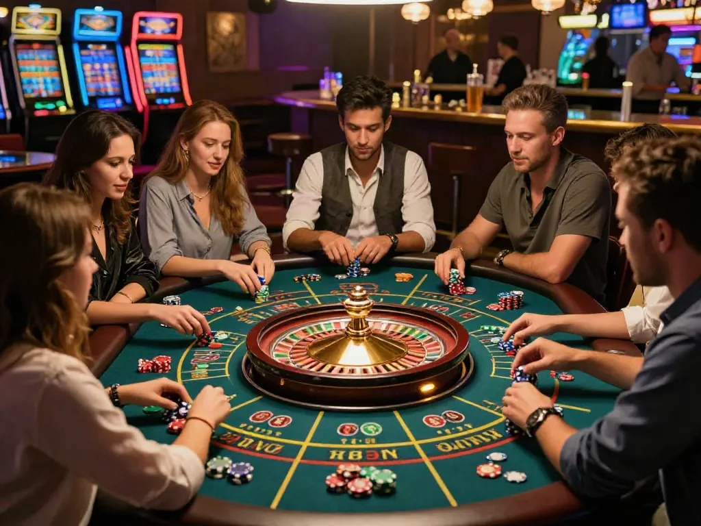 Players enjoying casinos non gamblock uk with exciting roulette action.