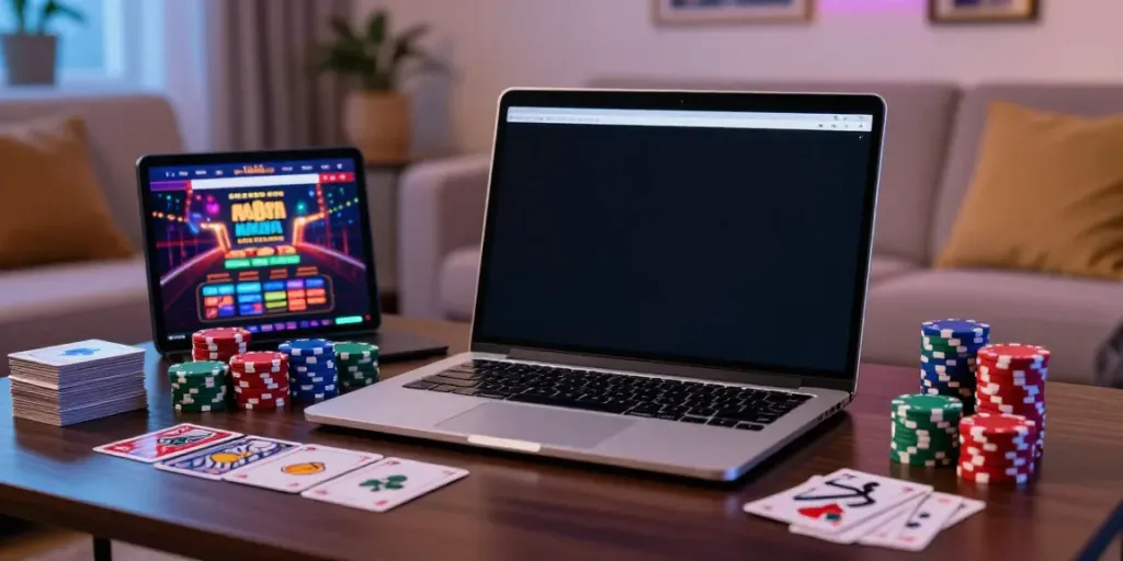 Engaging home scene showcasing casinos non Gamblock UK with colorful poker chips and modern gaming devices.