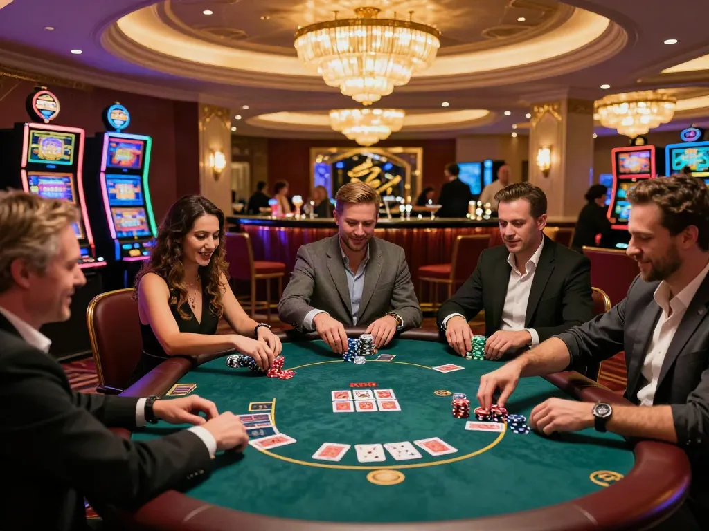 Exciting casinos non Gamblock UK scene with players enjoying various games.