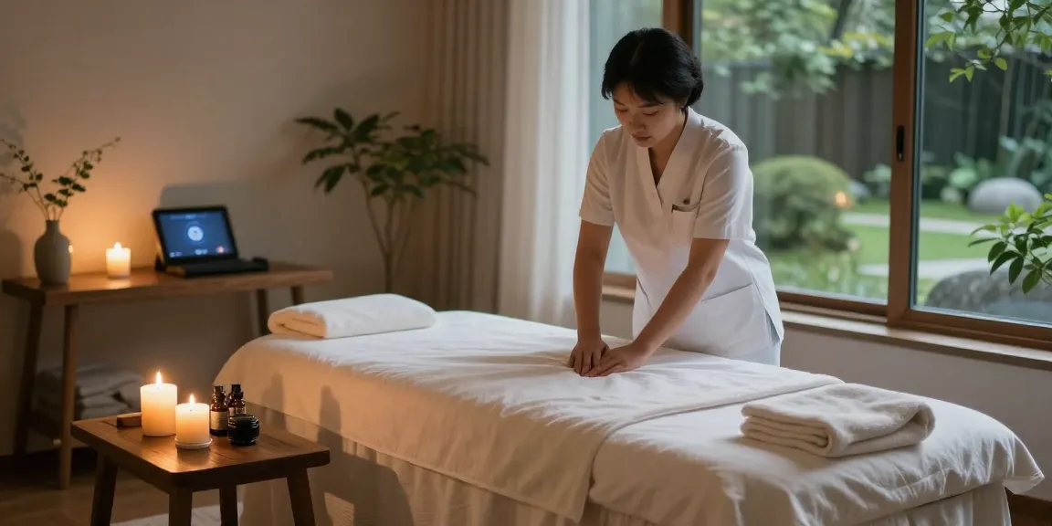 Relaxing 강남출장안마 experience in a serene spa setting with a skilled therapist and soft ambient lighting.
