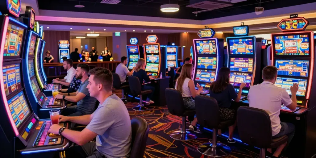 Engaging atmosphere of casinos non Gamblock UK with players enjoying an exhilarating gaming experience.