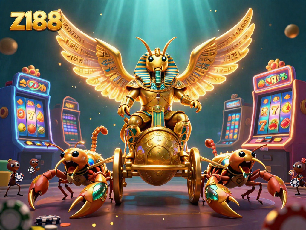 Engage with z188's thrilling slots featuring golden pharaoh characters and vibrant casino visuals.