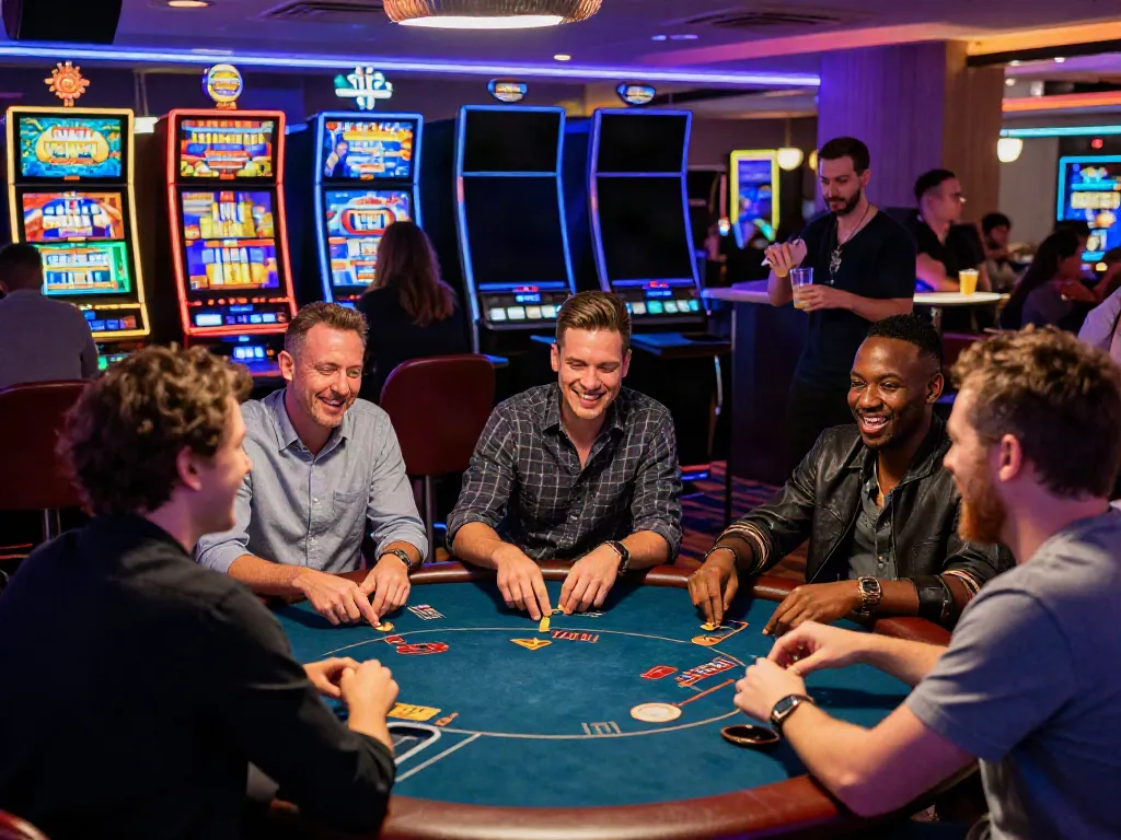 Thriving casinos non gamblock UK scene with diverse players enjoying games in a vibrant atmosphere.