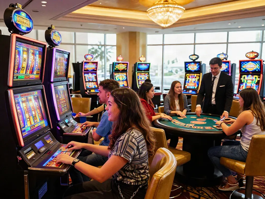 Casinos non Gamblock UK players enjoying dynamic gaming experience in luxurious setting.