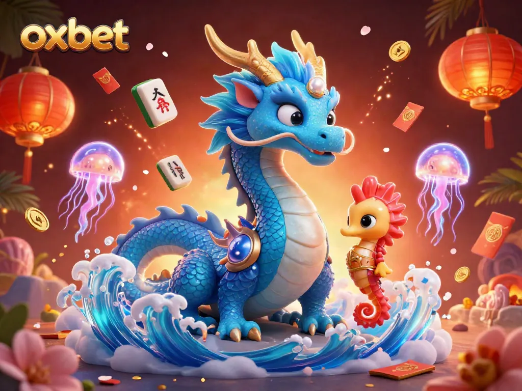 Experience thrilling gameplay at Oxbet with a captivating illustration of a water dragon amidst vibrant casino elements.