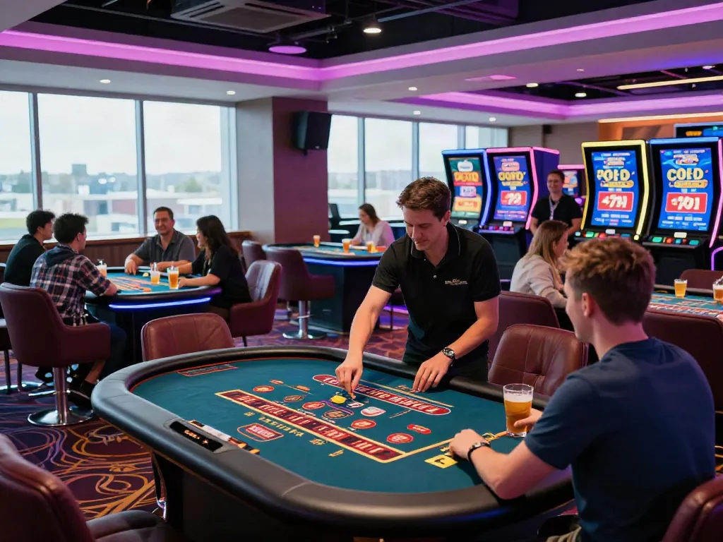 Engaging casino scene featuring players enjoying casinos non Gamblock UK with vibrant atmosphere and gaming tables.