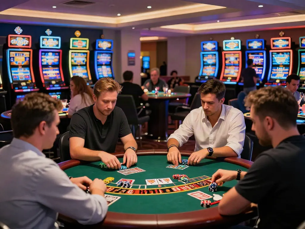 Players enjoying games at casinos non Gamblock UK with vibrant atmosphere.
