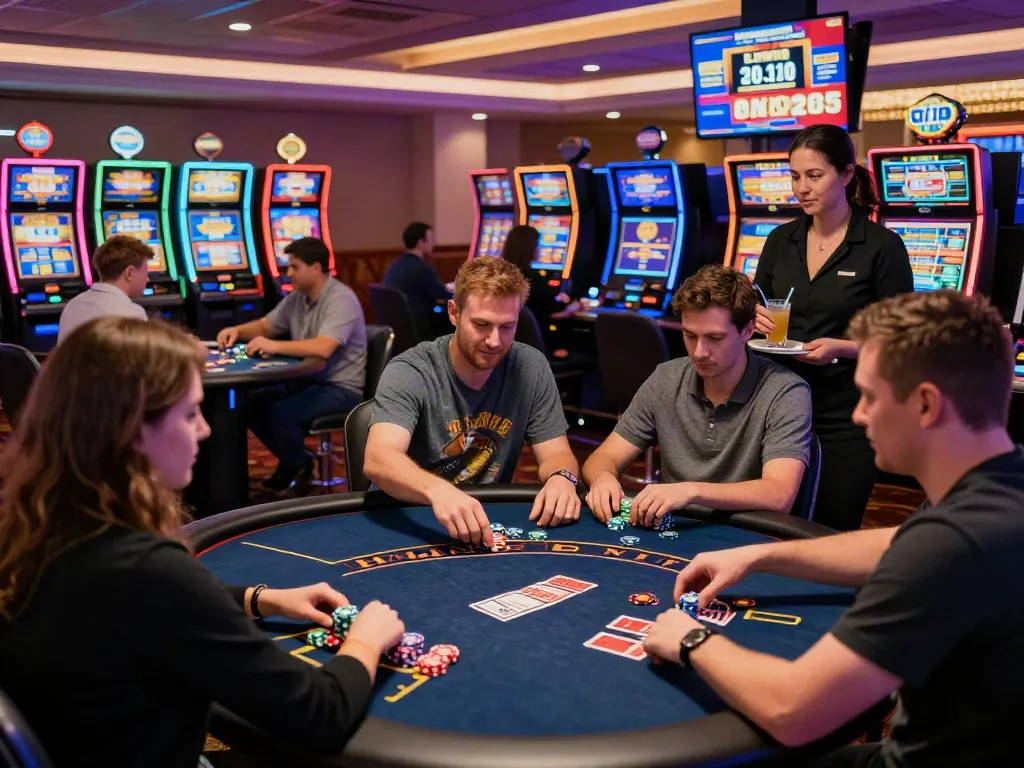 Engaging casino scene showcasing players and games in non GamBlock UK.