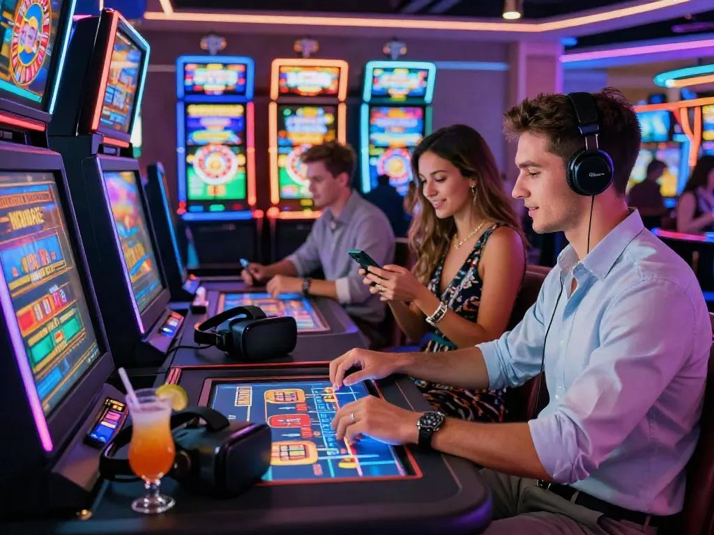 Players enjoying casinos non gamblock uk experience at a lively gaming table.