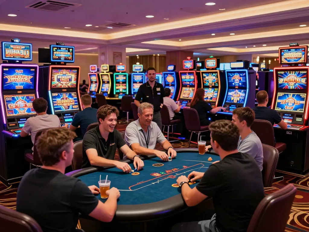 Engaging scene at casinos non Gamblock UK with players enjoying vibrant games and entertainment.