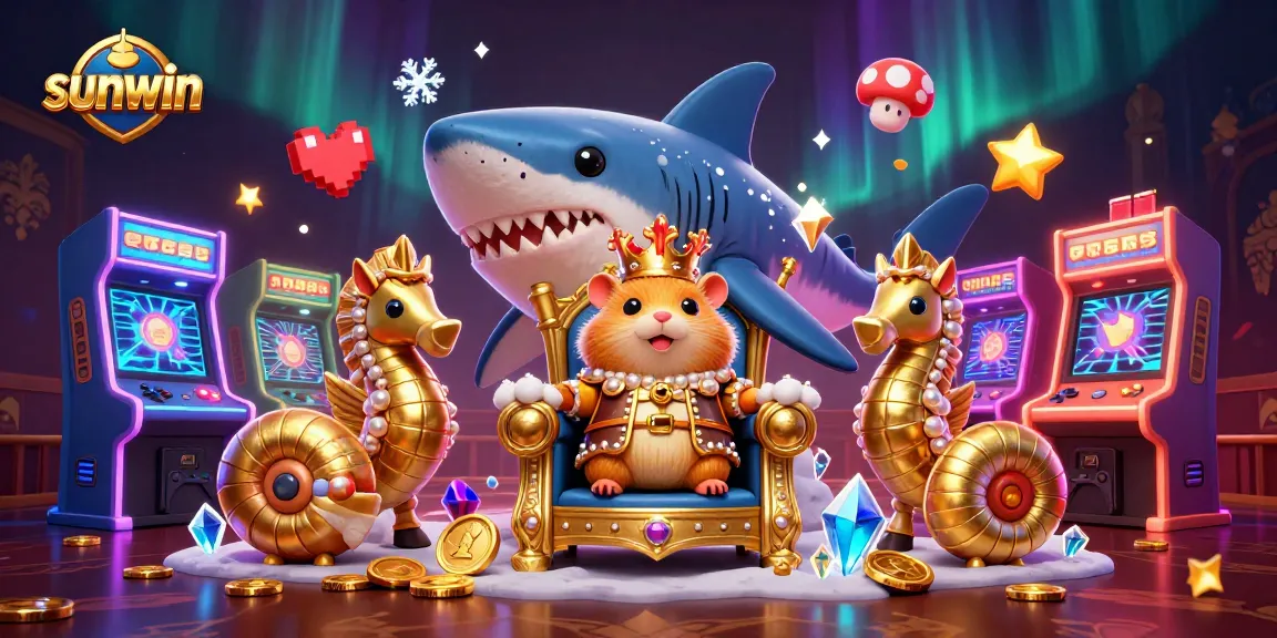 Experience the excitement of sunwin with the golden hamster king amidst colorful game elements.