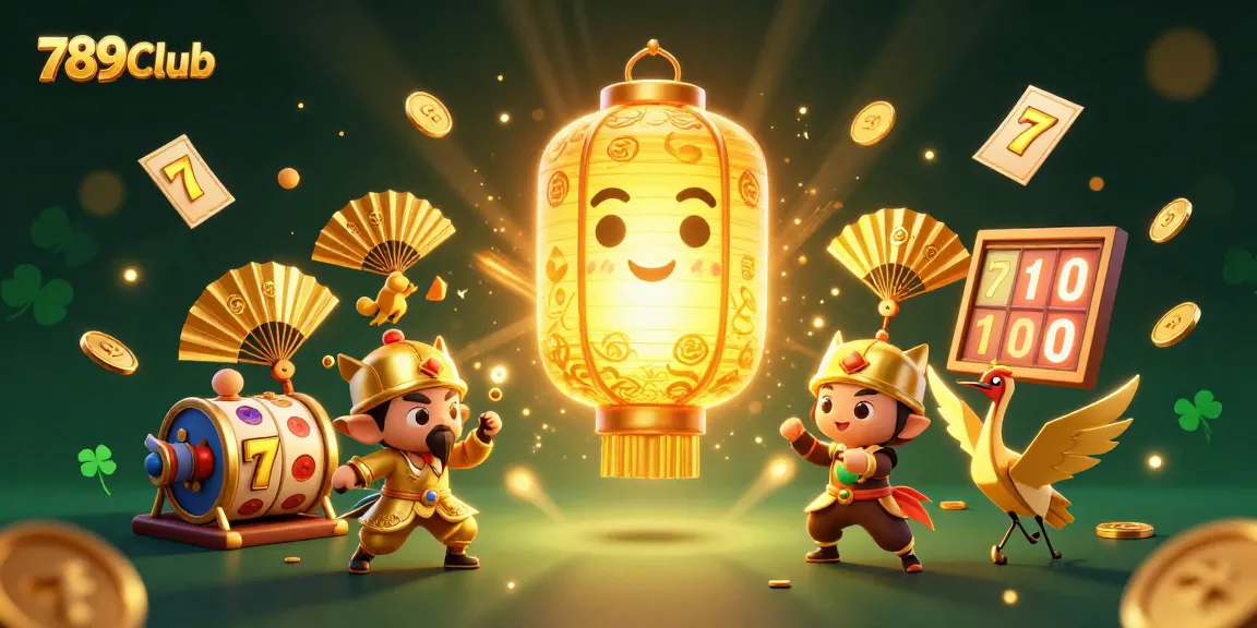 Experience the thrilling world of 789Club with exciting slots and lucky symbols amidst 3D golden characters.