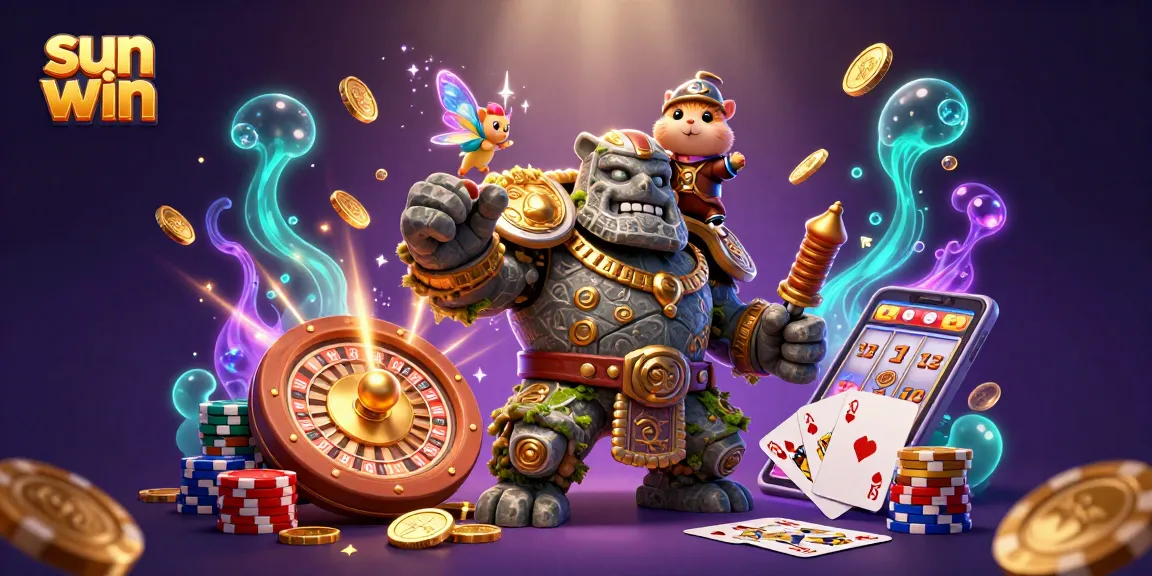Win big with sun win in this vibrant 3D illustration of a magical casino adventure