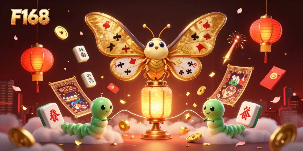Engage in epic gameplay at F168 with a majestic moth among vibrant casino elements
