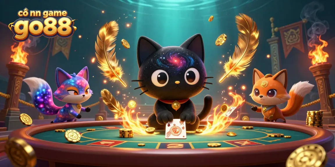 Engage with the vibrant cổng game go88 as a black hole cat pulls in golden chips at a cosmic casino.